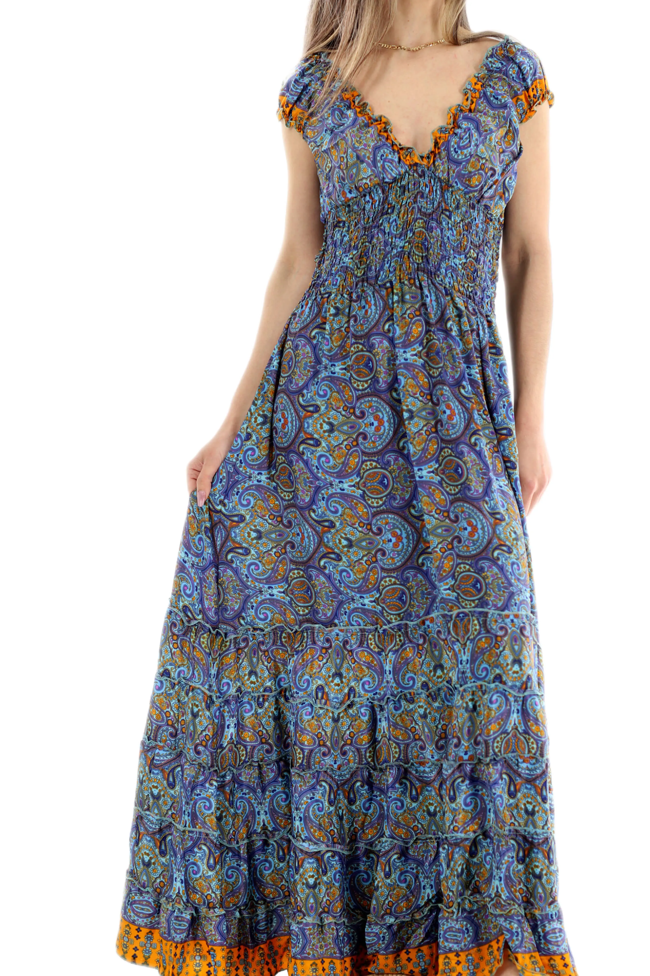 Long Flowy Floral 'Donna' (2024) Maxi Dress in Blue