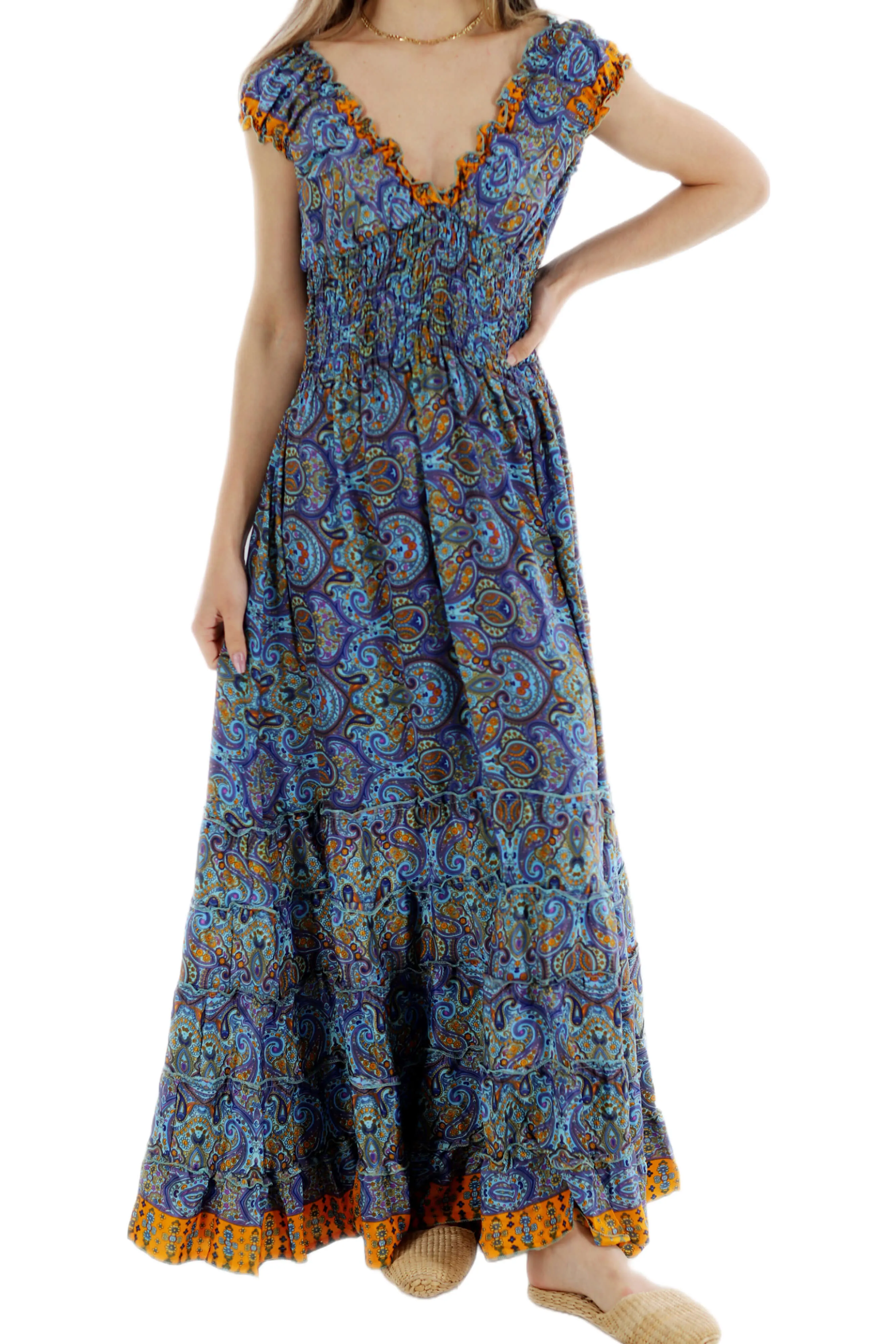 Long Flowy Floral 'Donna' (2024) Maxi Dress in Blue