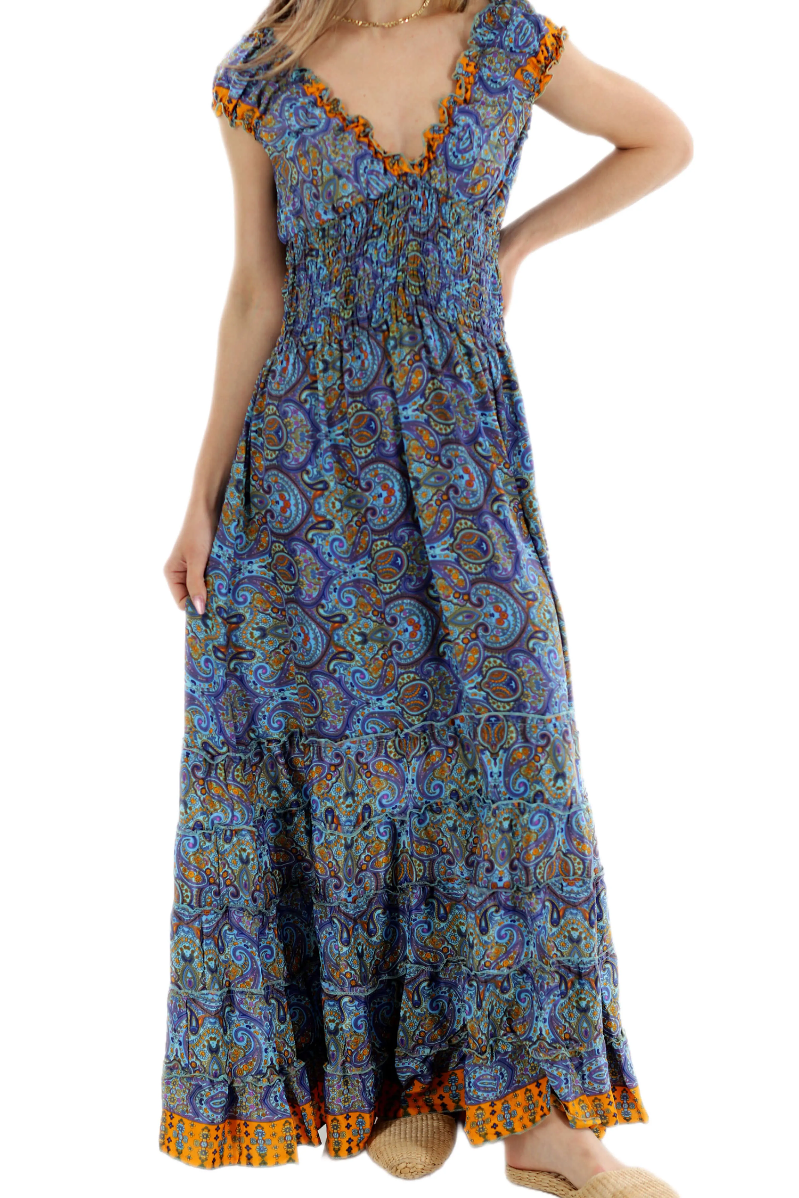 Long Flowy Floral 'Donna' (2024) Maxi Dress in Blue