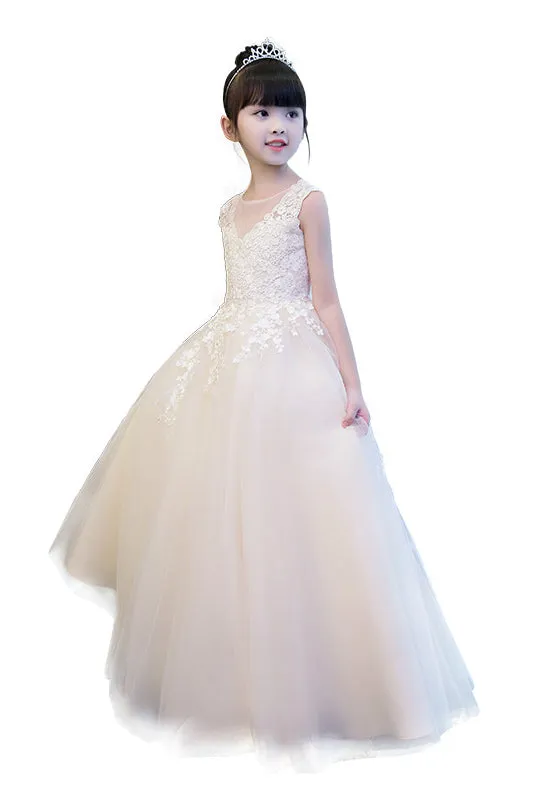 Lovely Princess Tulle Zipper Holiday Girl Dress Flower Girl Dress With Appliques