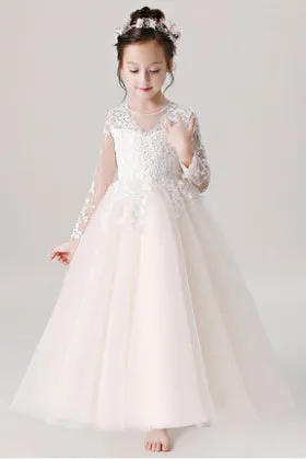 Lovely Princess Tulle Zipper Holiday Girl Dress Flower Girl Dress With Appliques