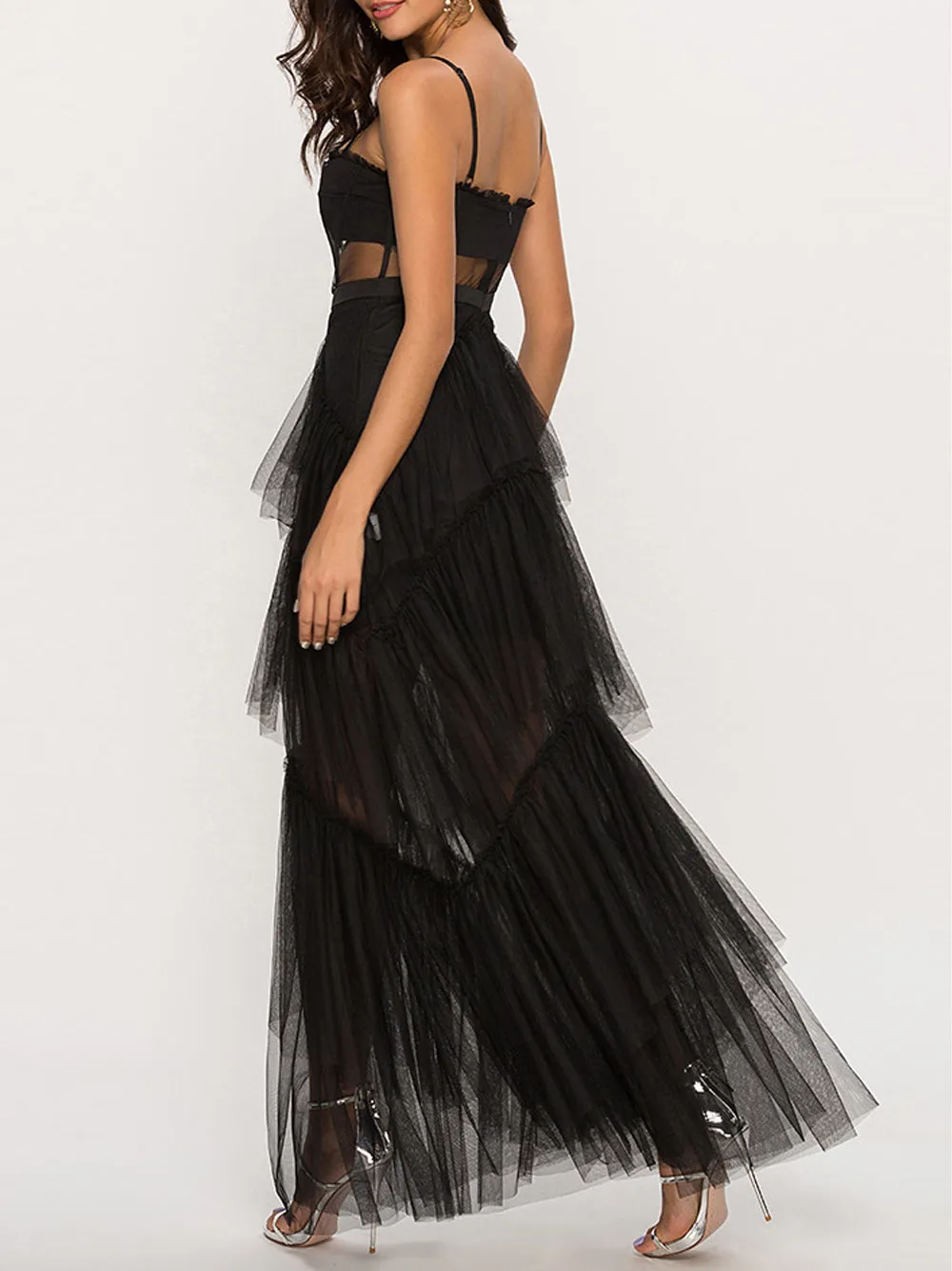 MADAME Strap High WaistTulle Maxi Dress