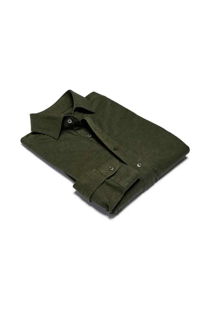 Magnus Long Sleeve Polo Shirt - Olive Cotton Pique