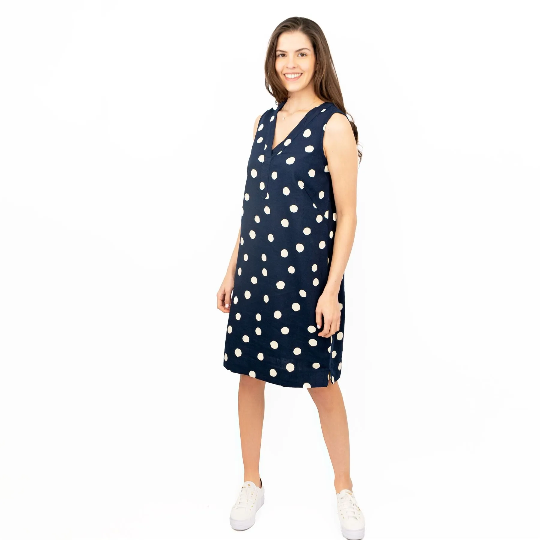 M&S Navy Polka Dot Spotty Sleeveless V-Neck Midi Dress