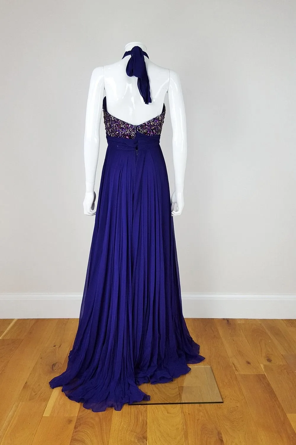 MARCHESA COUTURE Purple Strapless Silk Chiffon Crystal Embellished Gown (UK 8)