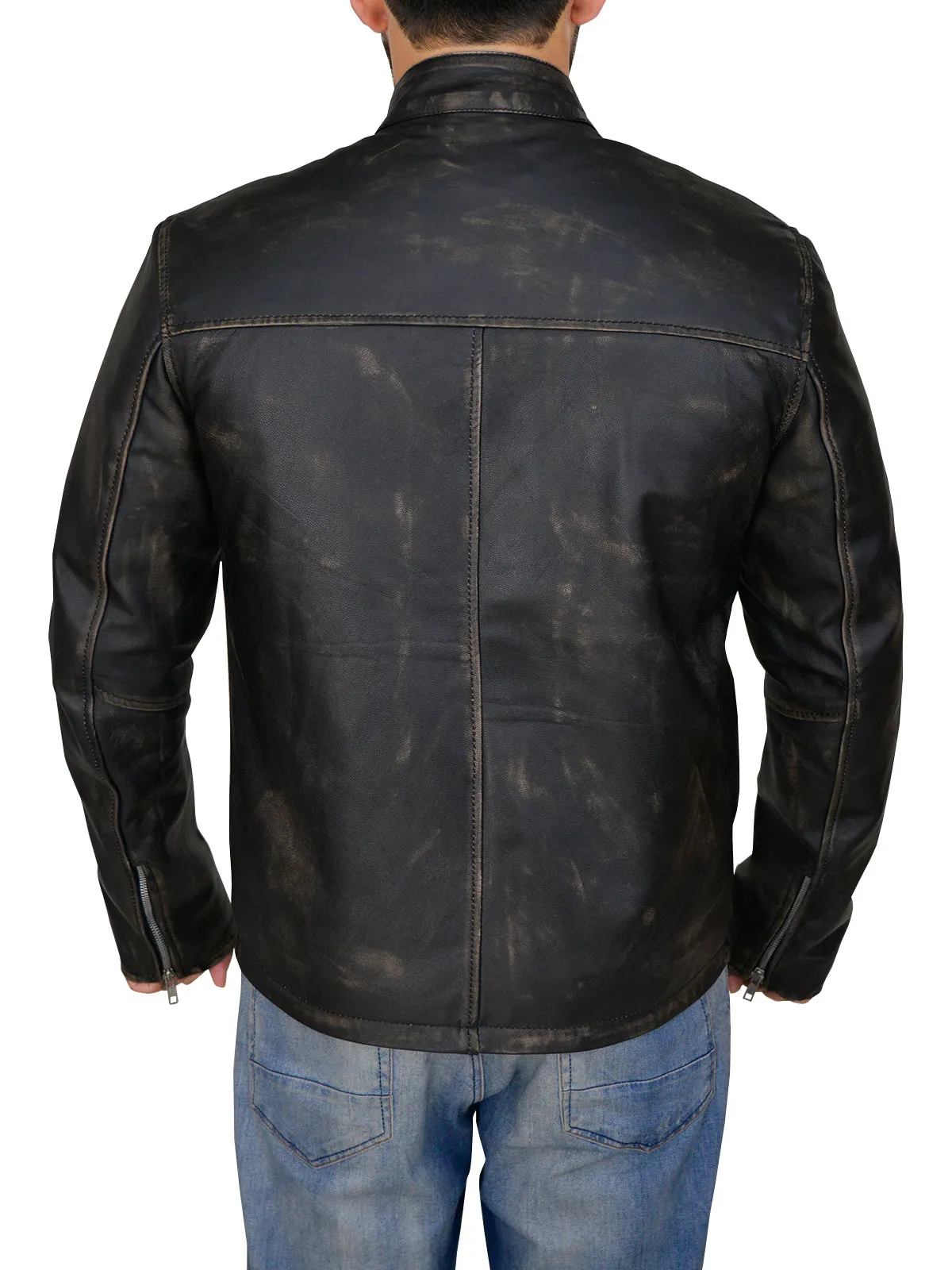 Men Distressed Black Cafe Racer Jacket