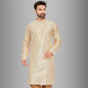 Mens Brocade Silk Kurta Pyjama Set - Cream