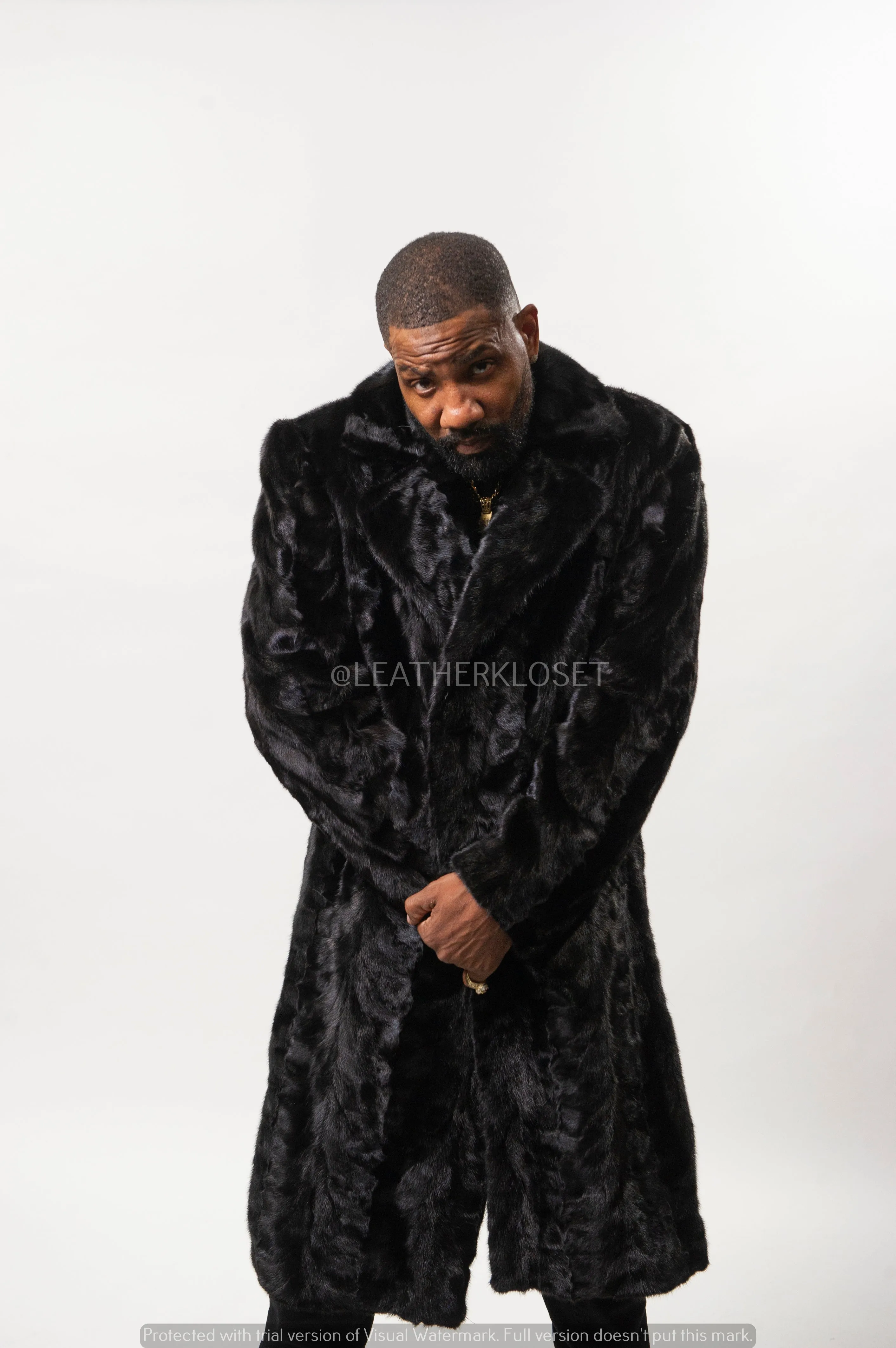 Men's Mink 3/4 Length Coat [Black]