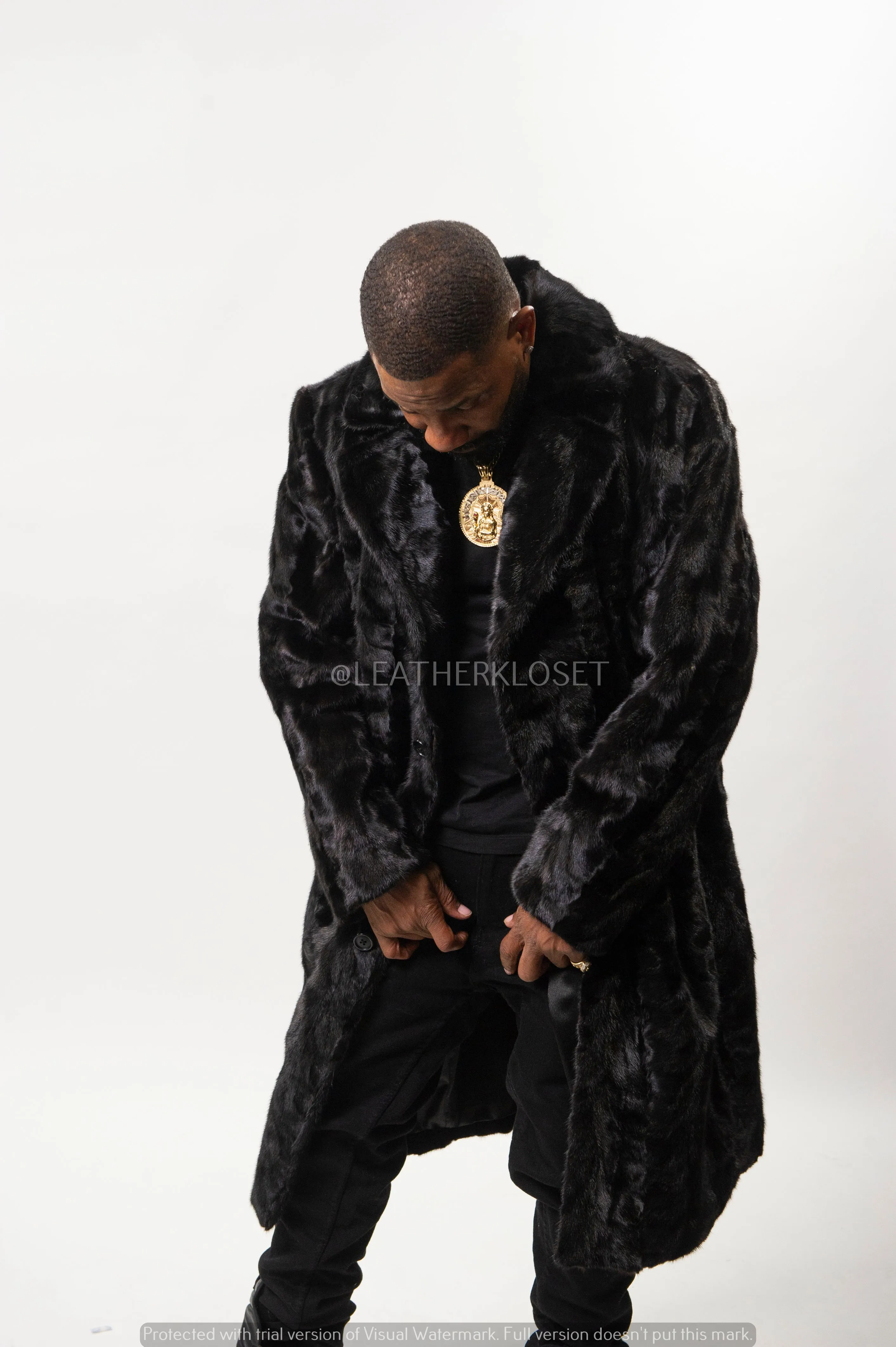 Men's Mink 3/4 Length Coat [Black]