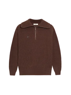 Mens Recycled Cashmere Half Zip Sweater—chestnut brown