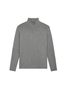 Mens Regenerative Merino Wool Half-Zip Sweater—grey marl