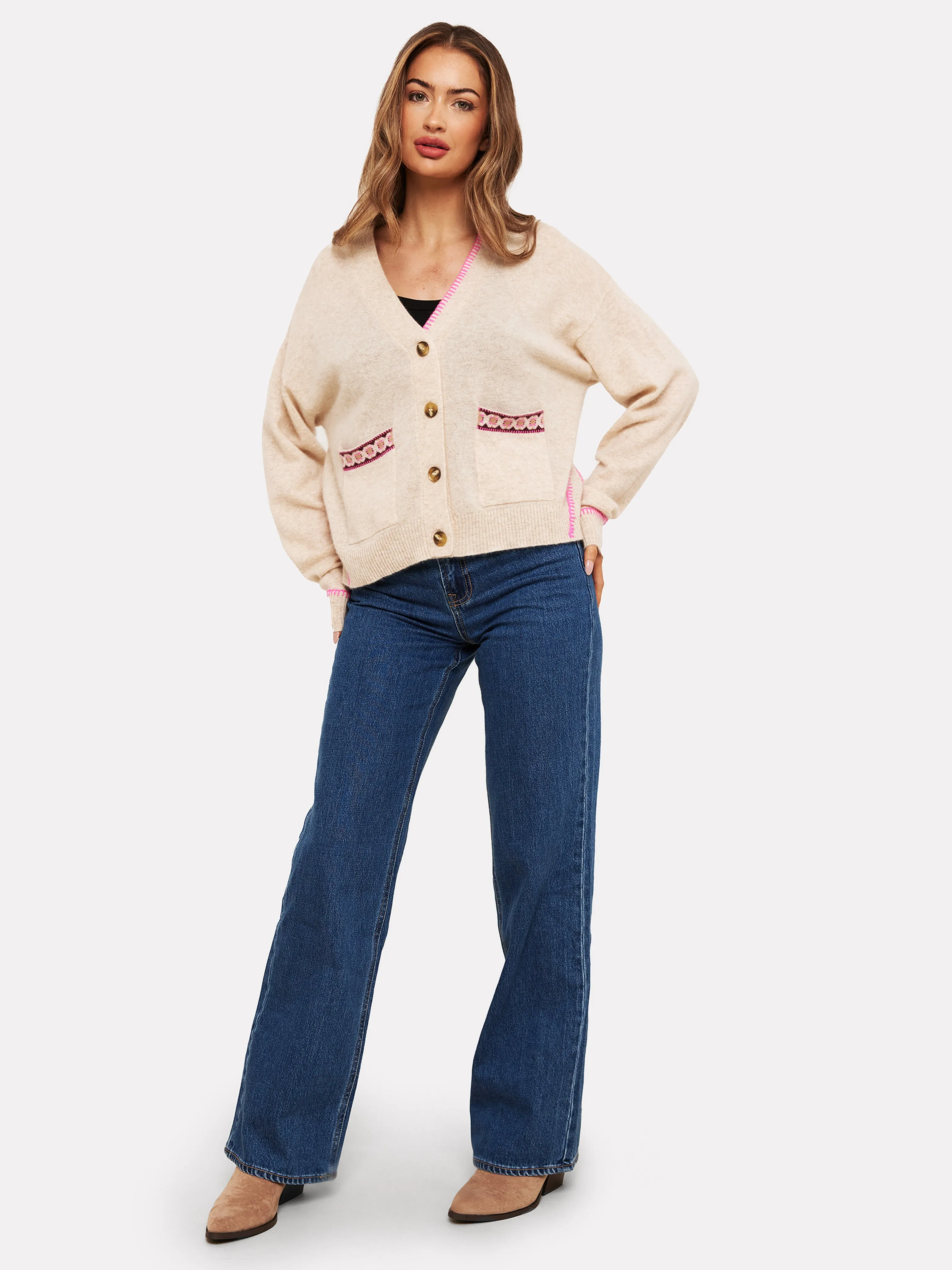 Mila Geo Trim Cashmere Cardigan