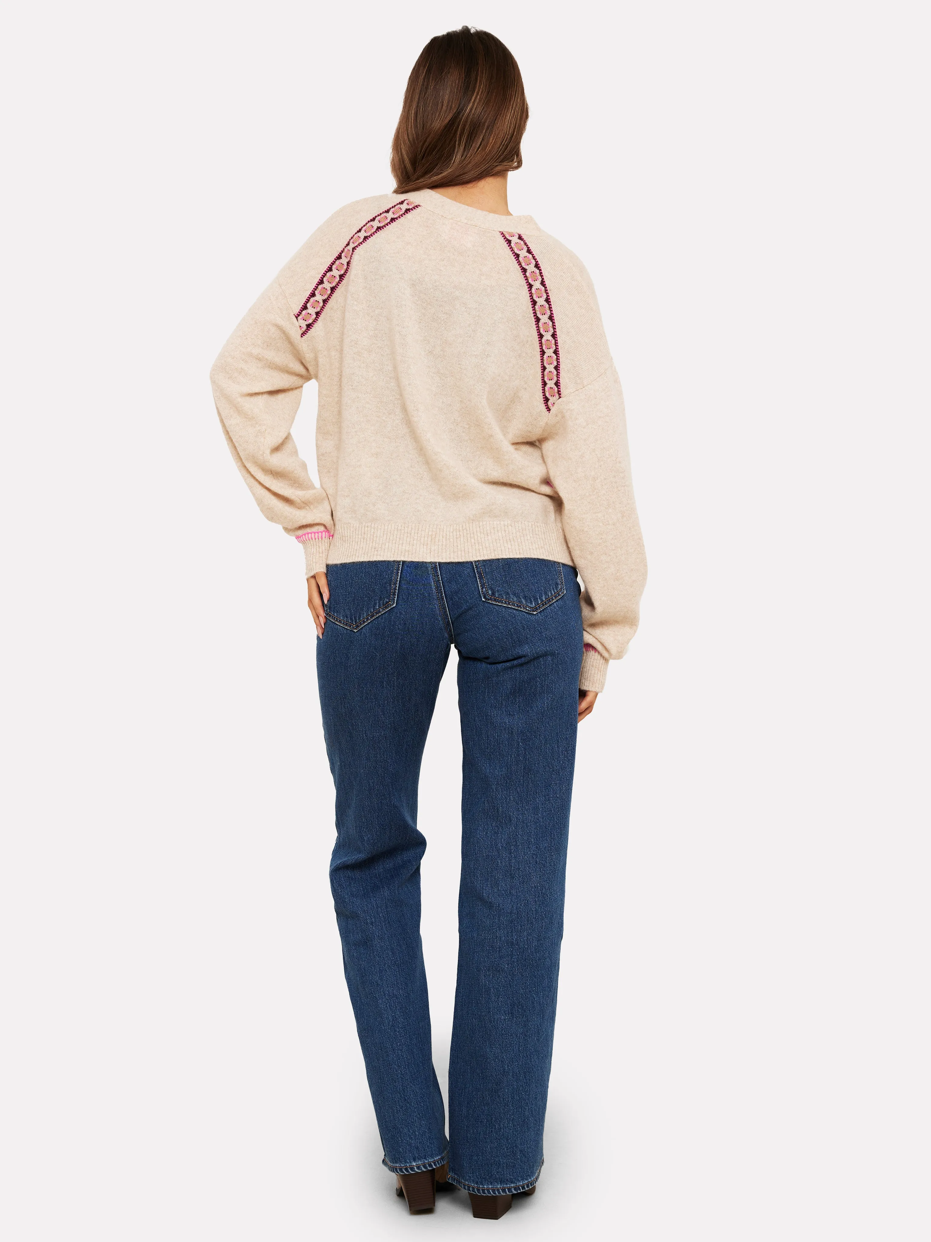 Mila Geo Trim Cashmere Cardigan