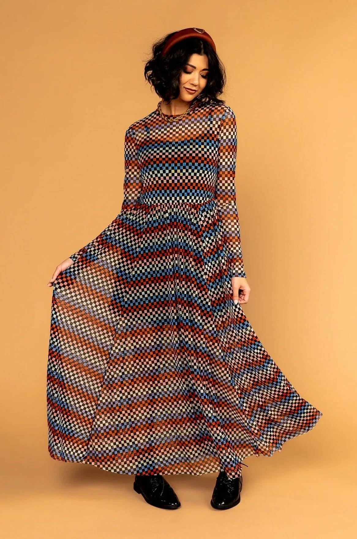 More You Mesh Maxi Dress in Disco Checkerboard