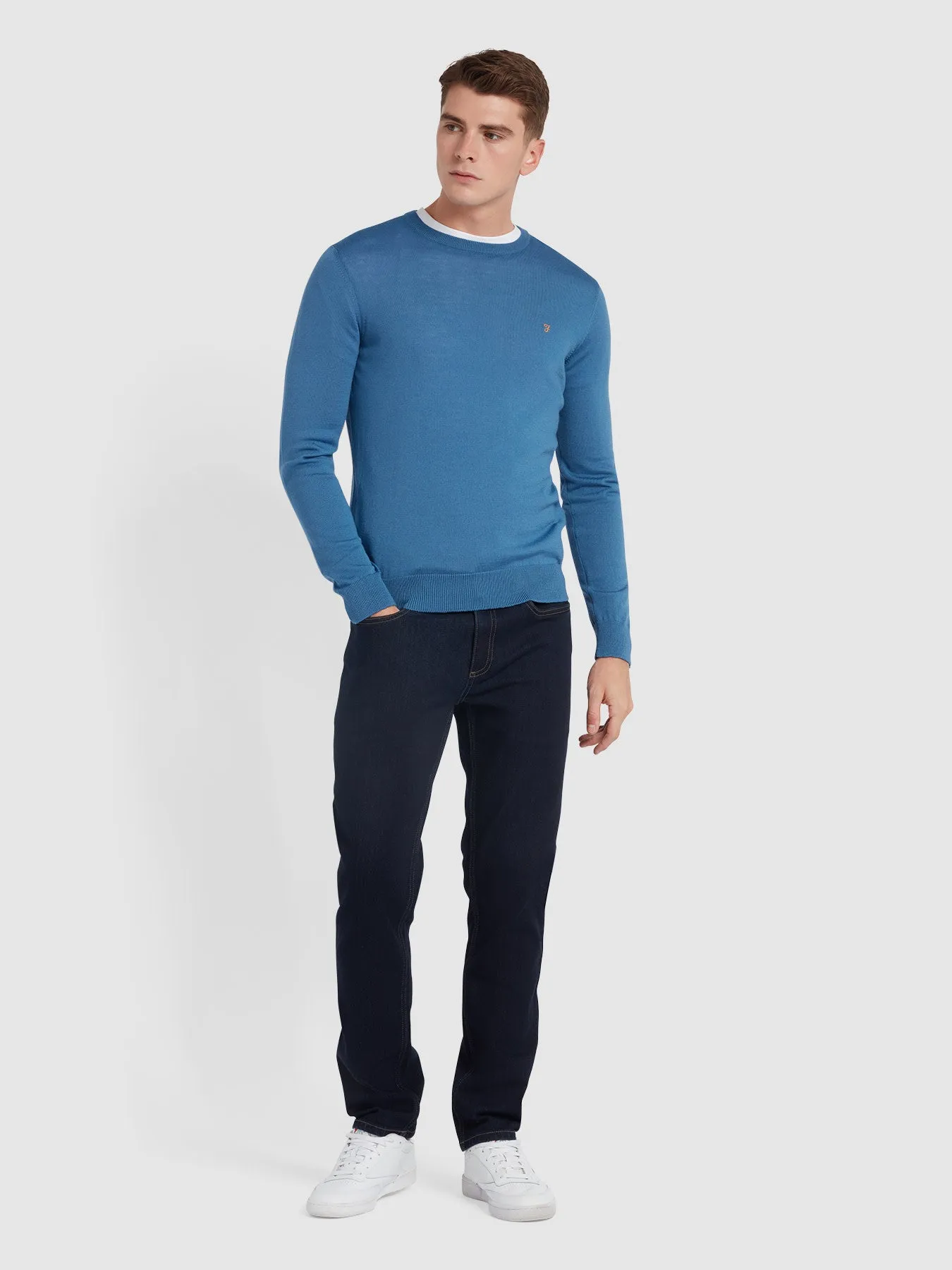 Mullen Merino Wool Crew Neck Sweater In Para Blue