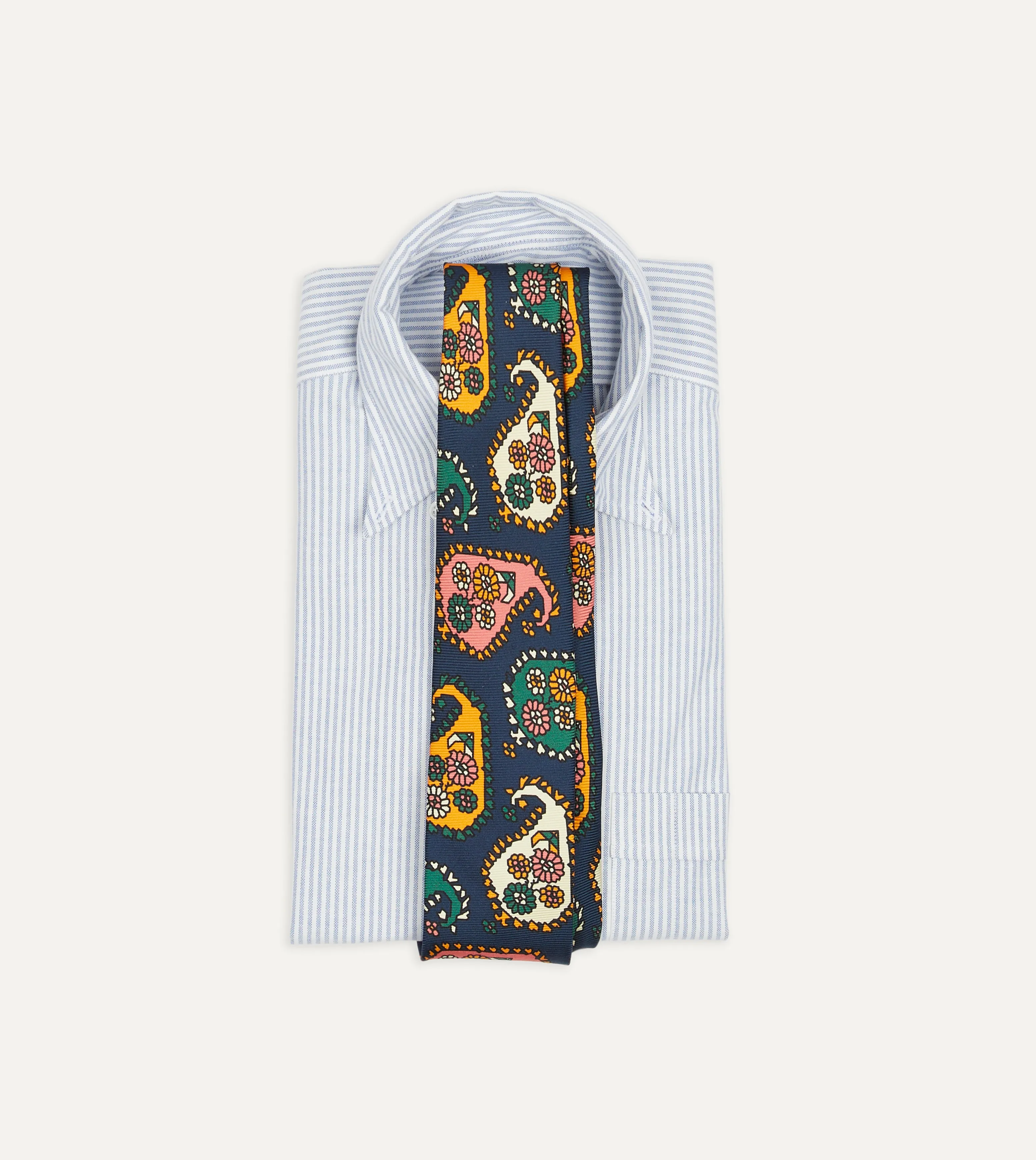 Navy Geometric Paisley Print Twill Silk Tipped Tie