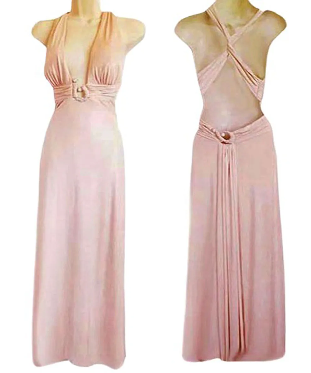 NEW WITH TAG - EXQUISITE NIGHTWAY SHIMMERING GOLDEN PINK RHINESTONE EVENING GOWN ADORNED WITH A FABULOUS BACK - NEW WITH TAG