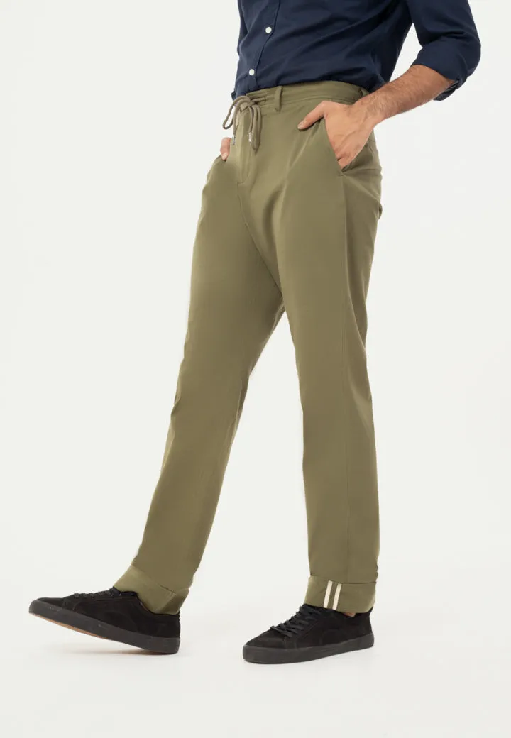 Olive Turn-up Hem Chinos