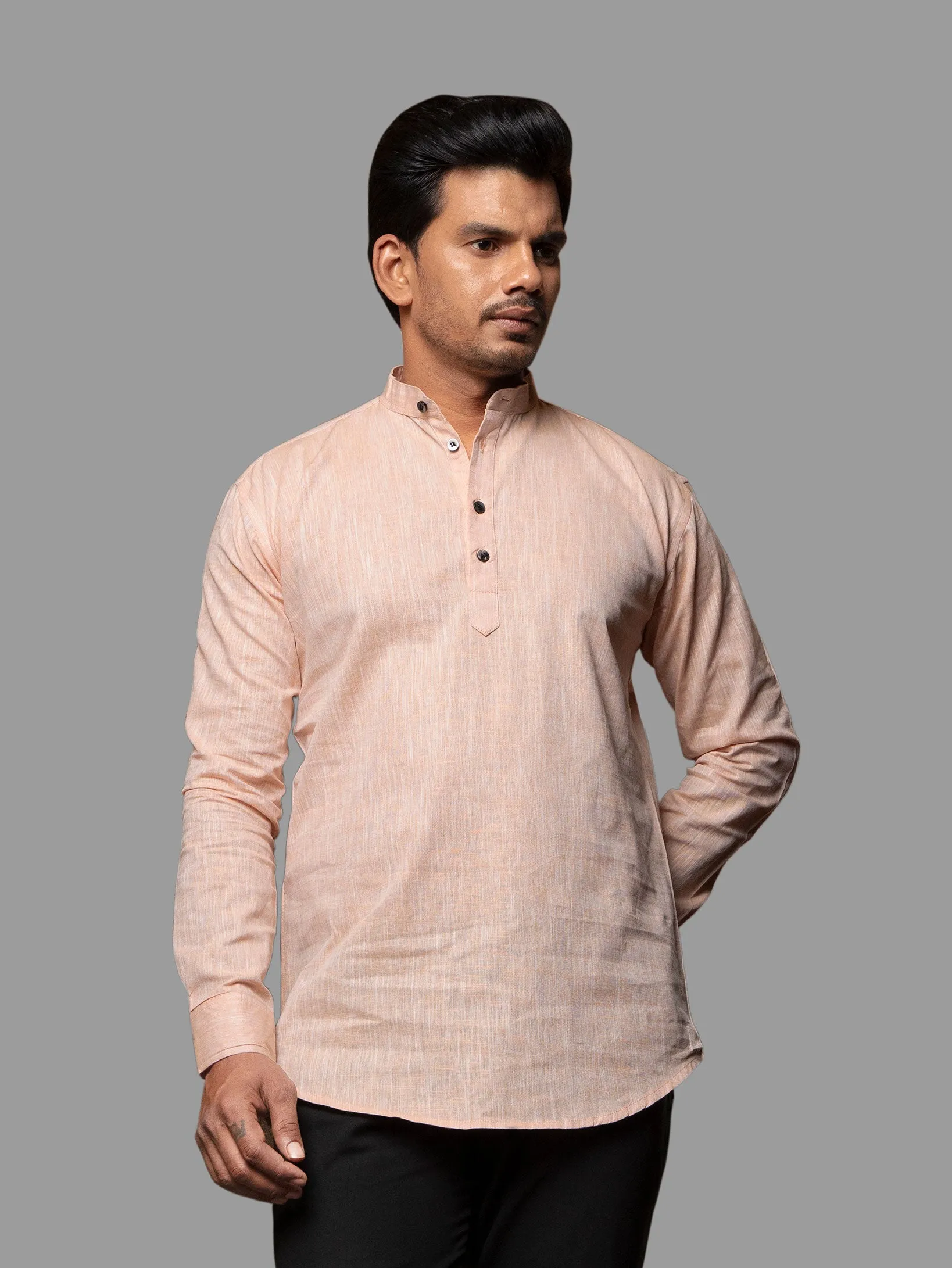 Orange Cotton Linen Mandarin Collar Kurta Shirt