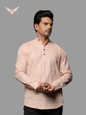 Orange Cotton Linen Mandarin Collar Kurta Shirt