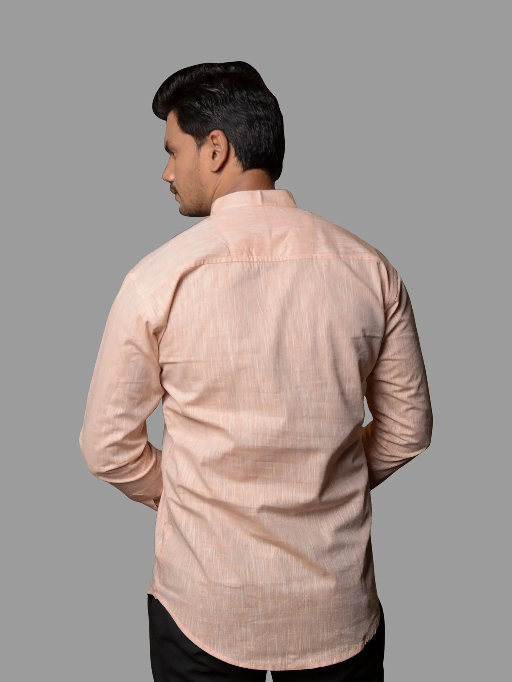 Orange Cotton Linen Mandarin Collar Kurta Shirt