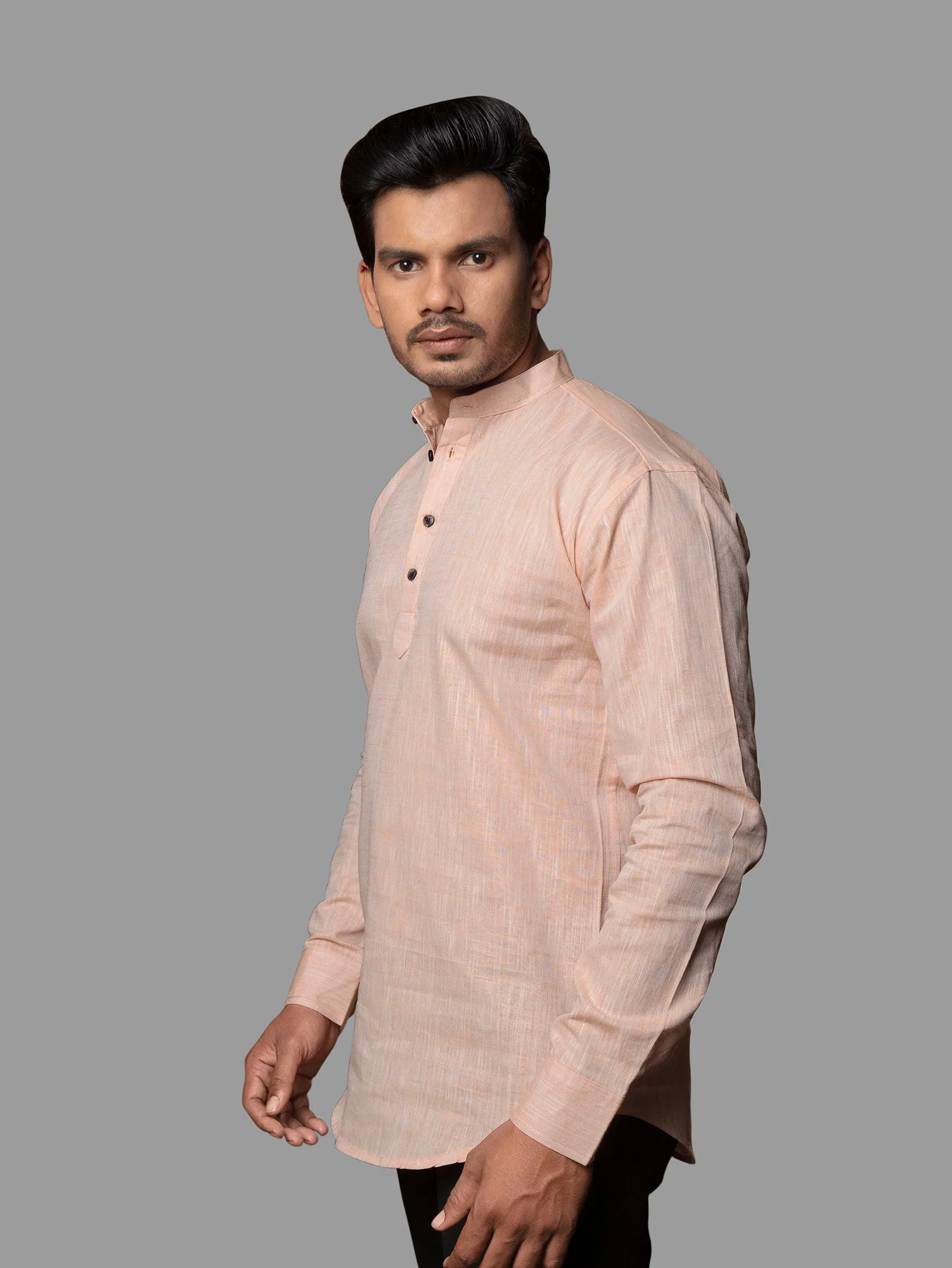 Orange Cotton Linen Mandarin Collar Kurta Shirt