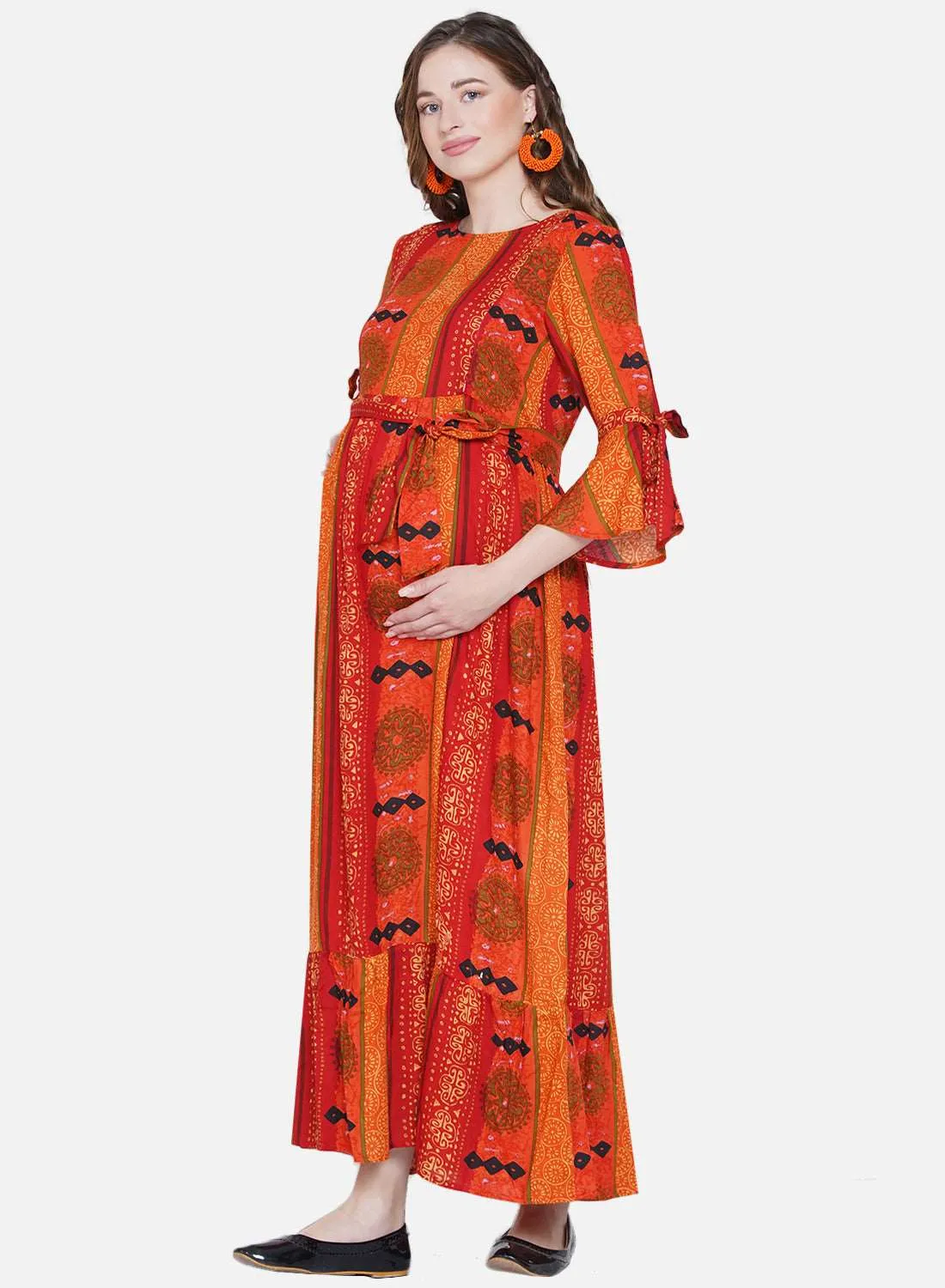 Orange Maternity Maxi Dress