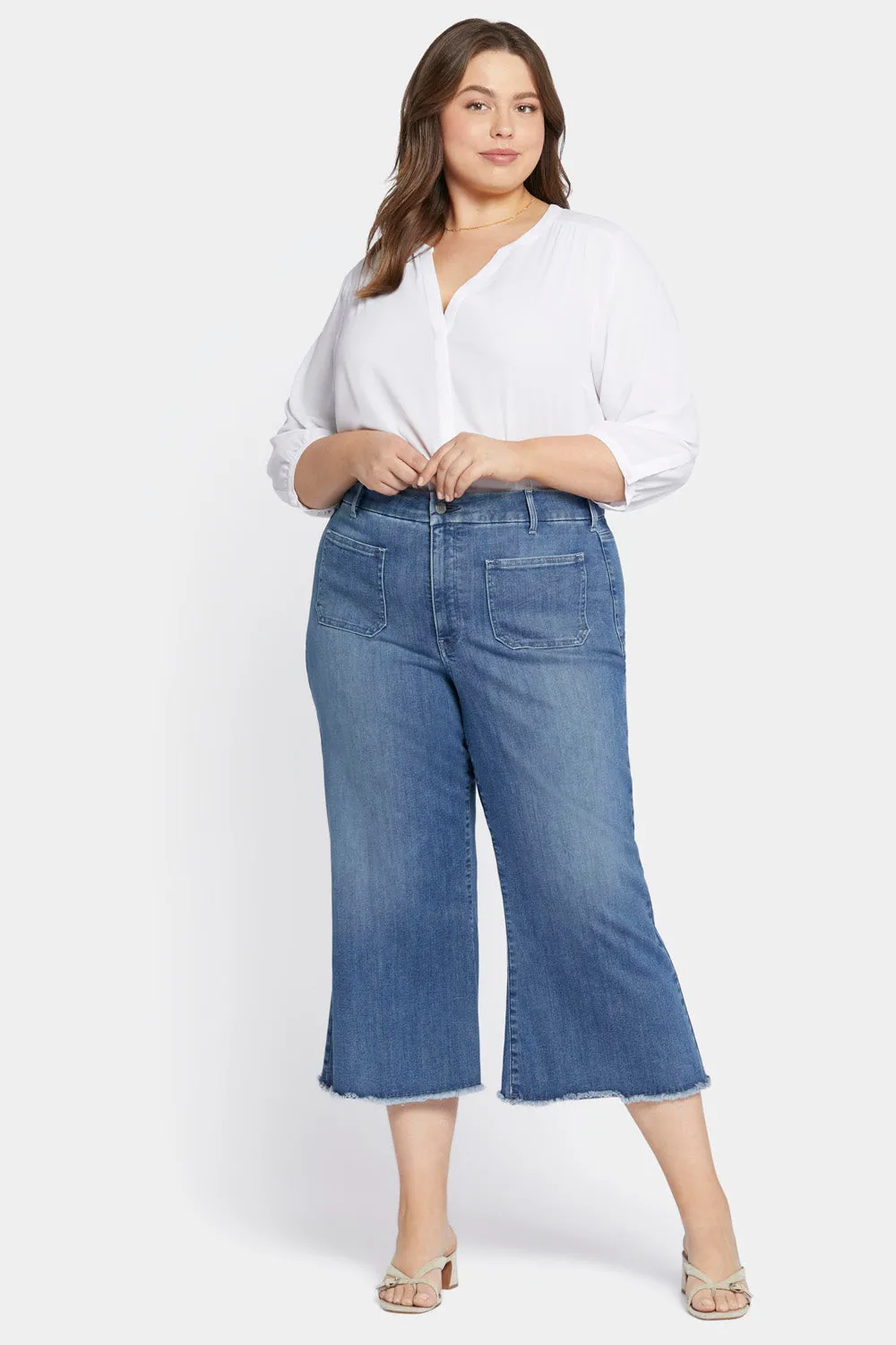 Patchie Wide Leg Capri Jeans In Plus Size - Compass