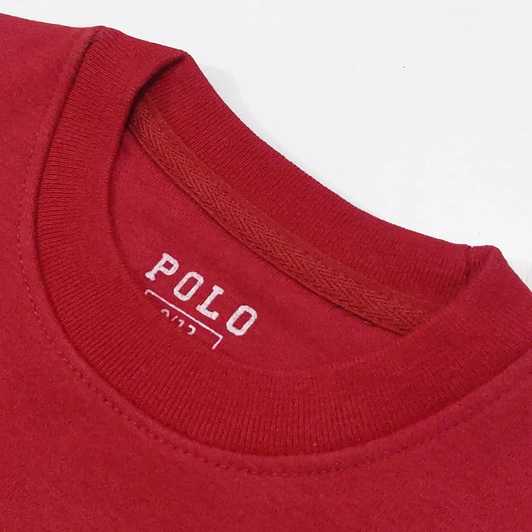 PL - Kids 'Red' Round Neck Polo Printed Sweatshirt PL927