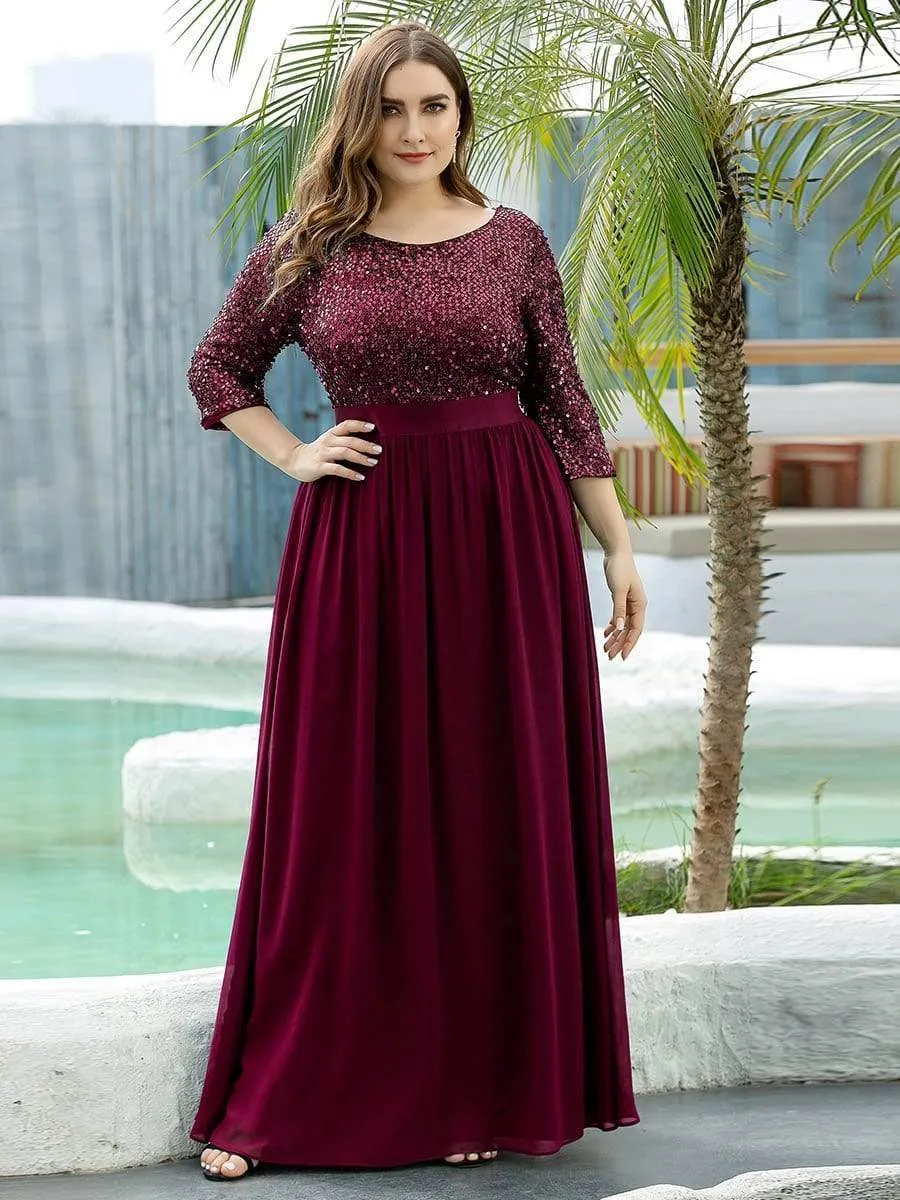 Plus Size Women's Long Chiffon & Sequin Evening Dresses for Mother of the Bride