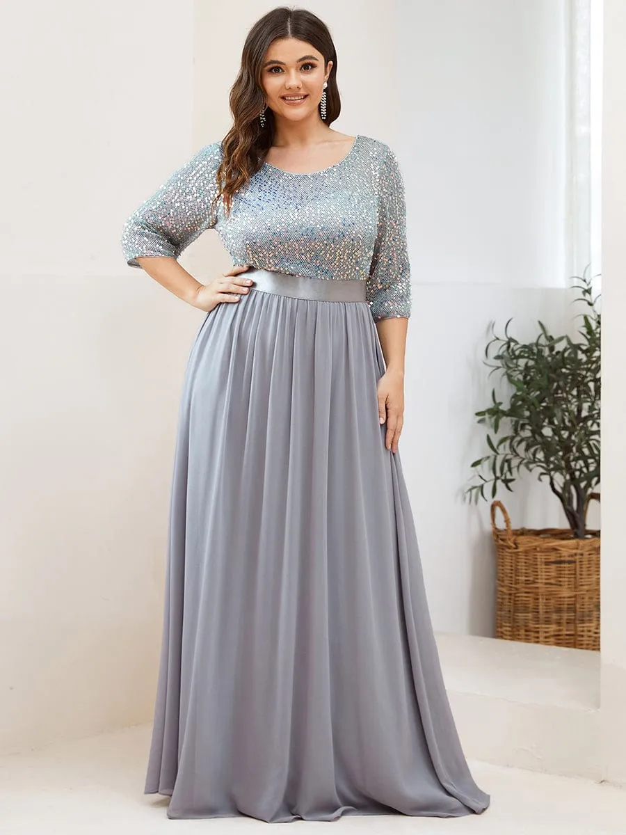 Plus Size Women's Long Chiffon & Sequin Evening Dresses for Mother of the Bride