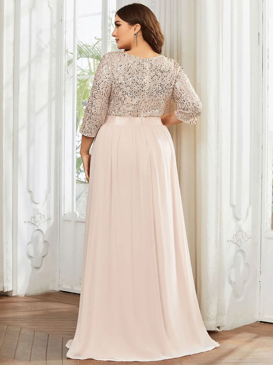 Plus Size Women's Long Chiffon & Sequin Evening Dresses for Mother of the Bride