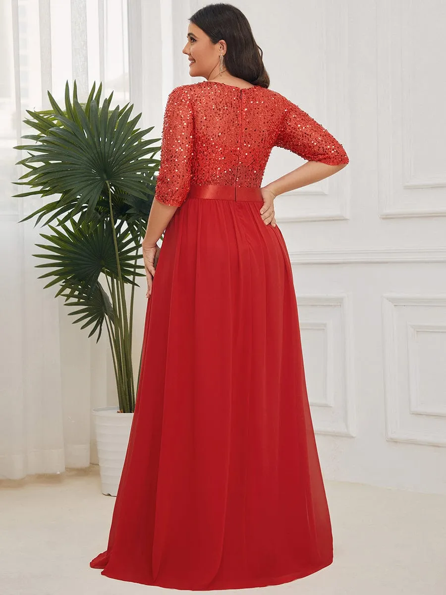 Plus Size Women's Long Chiffon & Sequin Evening Dresses for Mother of the Bride