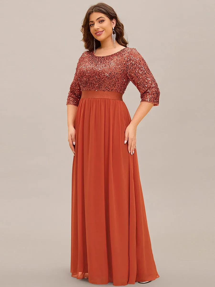 Plus Size Women's Long Chiffon & Sequin Evening Dresses for Mother of the Bride