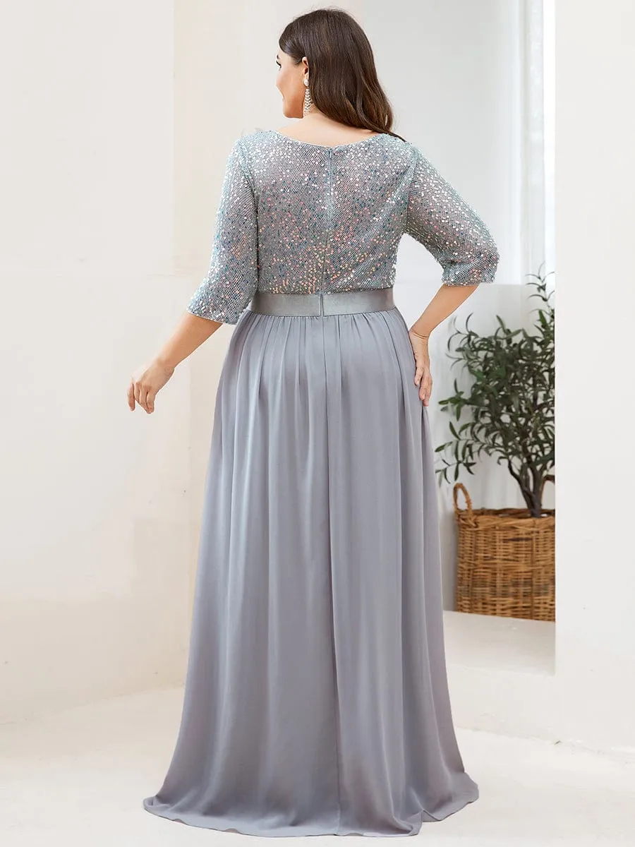 Plus Size Women's Long Chiffon & Sequin Evening Dresses for Mother of the Bride