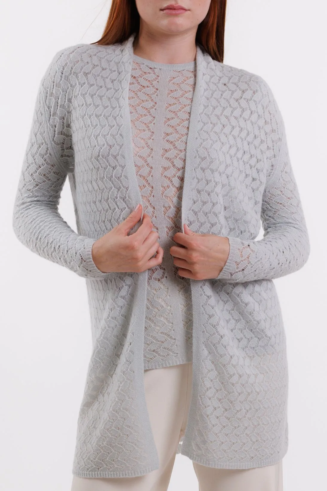 POINTELLE LEAF STITCH CARDIGAN