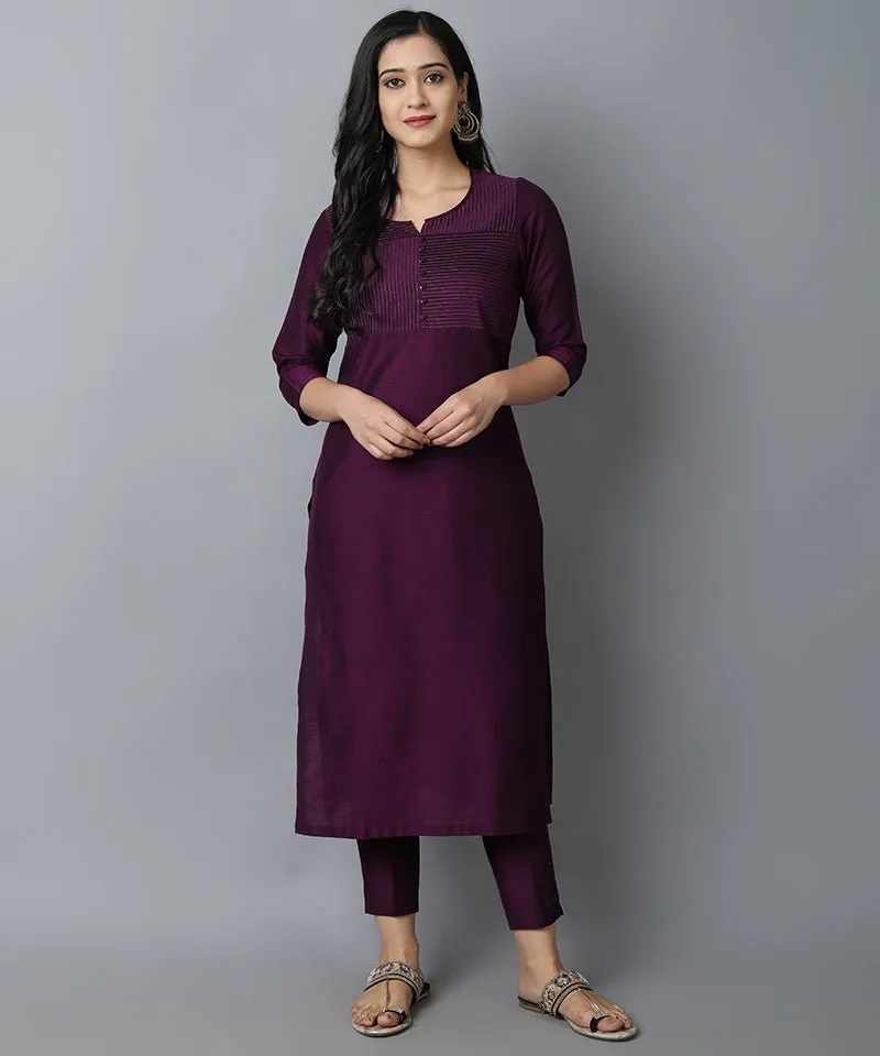 Purple Silk Sonapani Kurta Pants Set