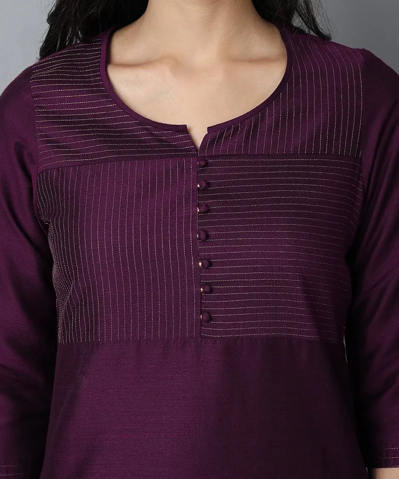 Purple Silk Sonapani Kurta Pants Set