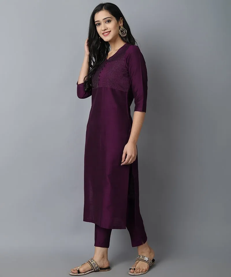 Purple Silk Sonapani Kurta Pants Set