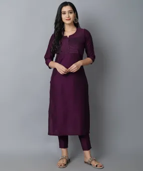 Purple Silk Sonapani Kurta Pants Set