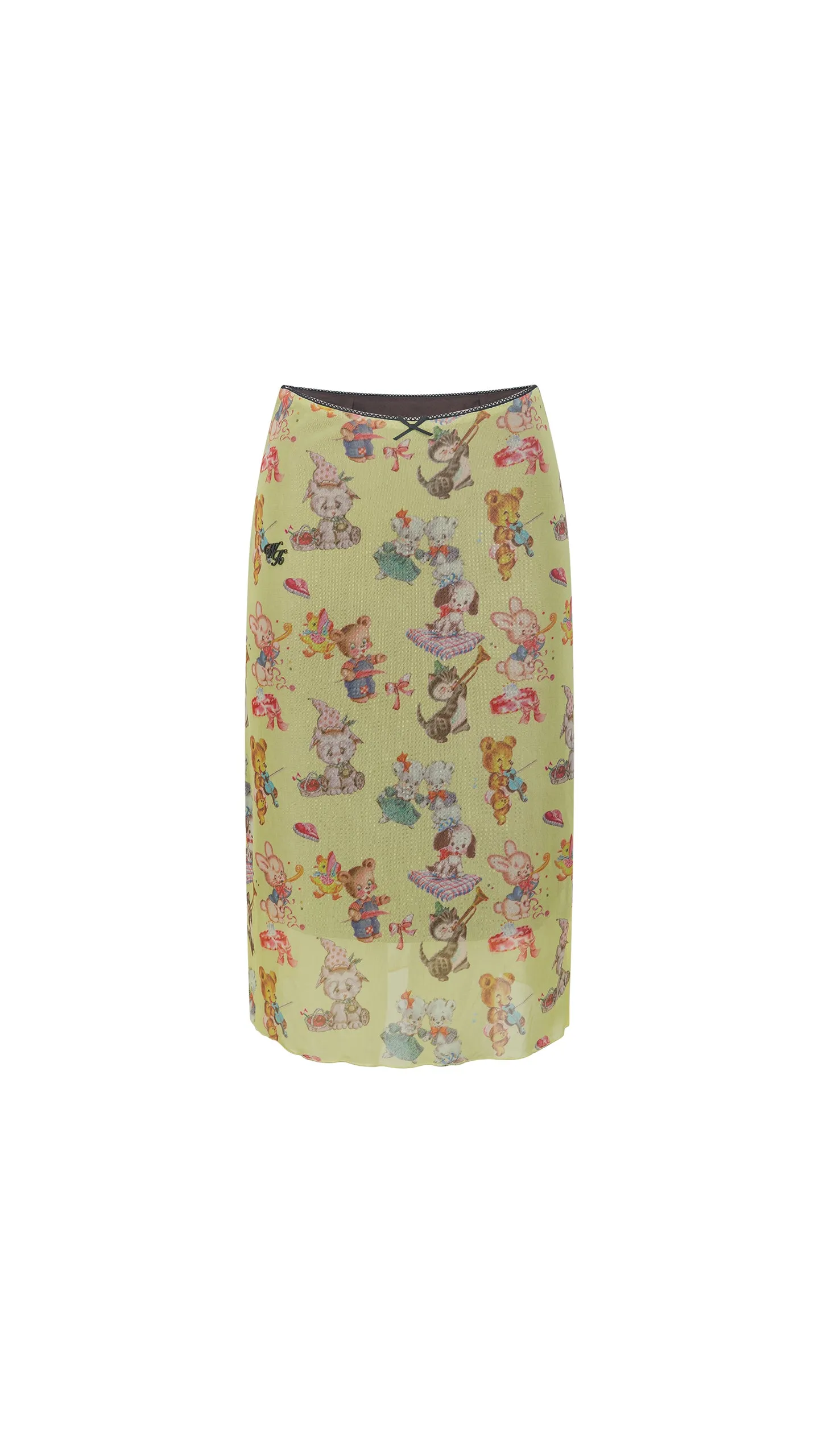 Retro Printed Mesh Mid-length Skirt