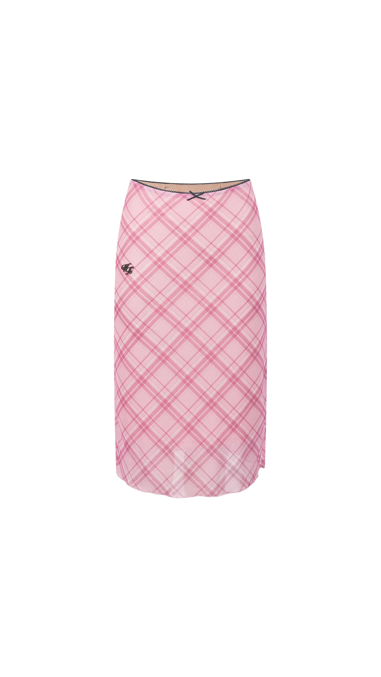 Retro Printed Mesh Mid-length Skirt