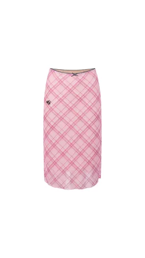 Retro Printed Mesh Mid-length Skirt