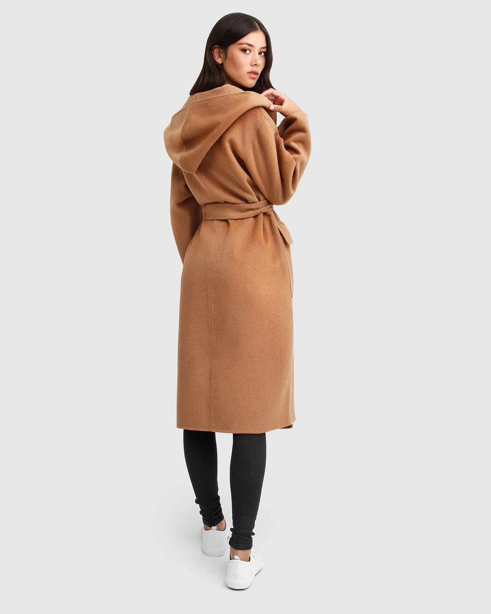 Runaway Wool Blend Robe Coat - Dark Camel