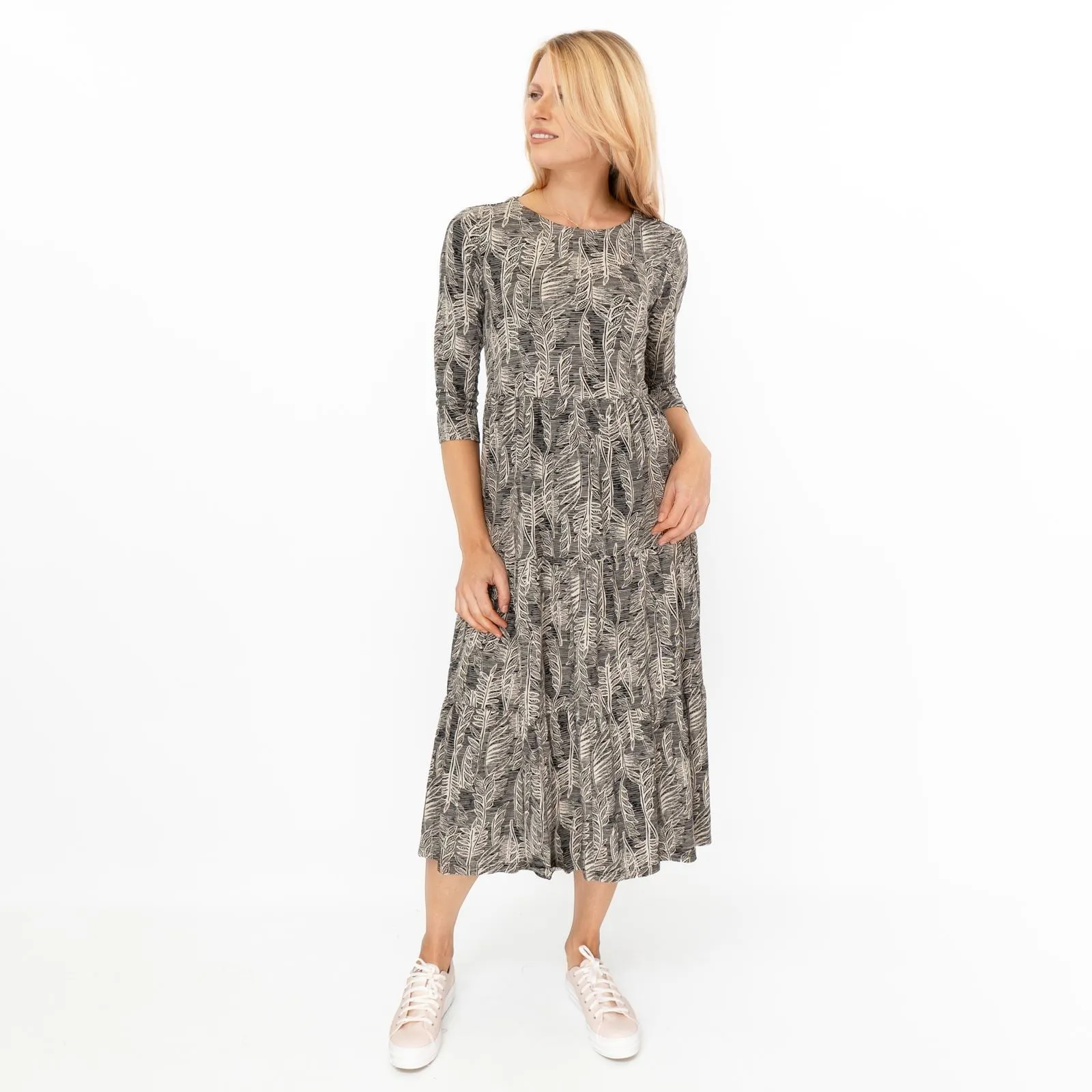 Seasalt Beige & Black Leaves Cotton Line Strokes Midi Dress