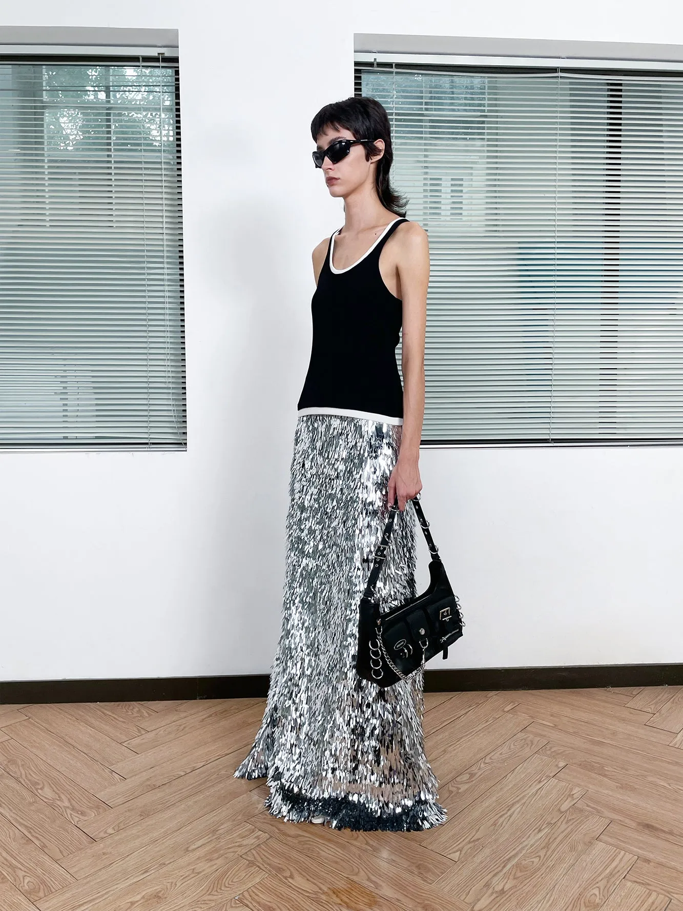 Sequin fish tail long skirt