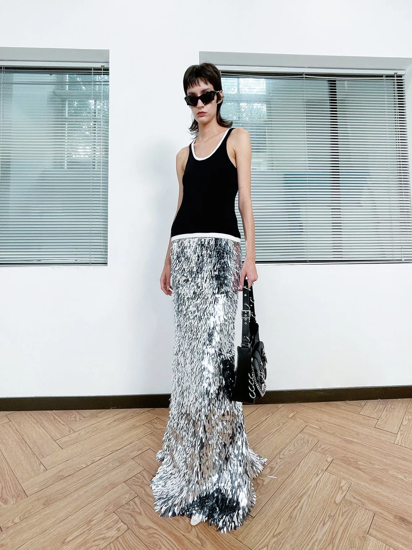 Sequin fish tail long skirt