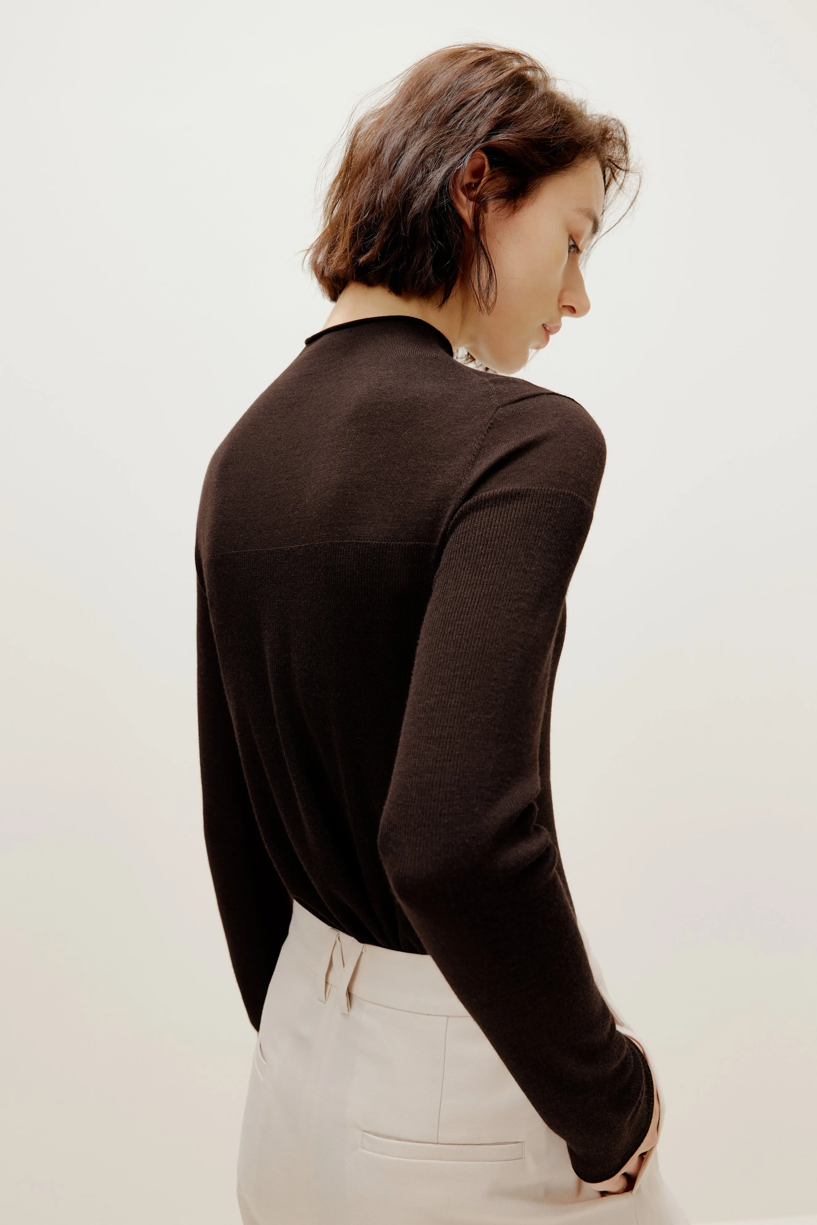 Silky Wool Mock Neck Sweater