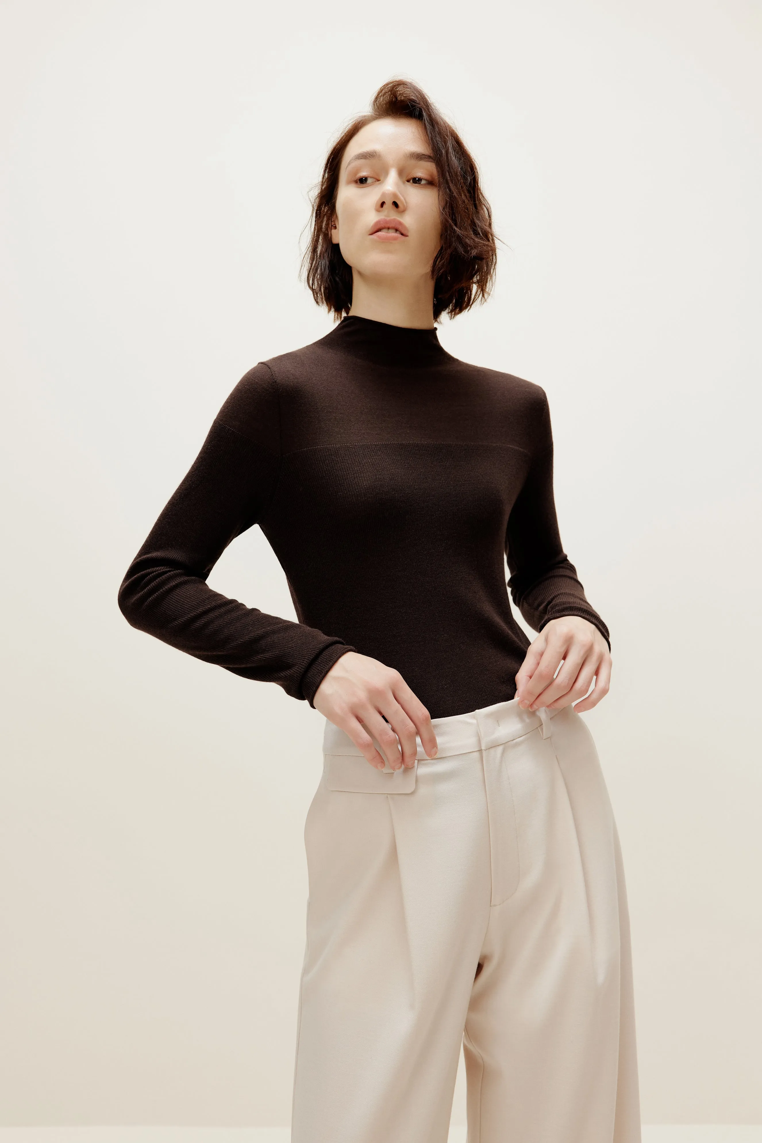 Silky Wool Mock Neck Sweater