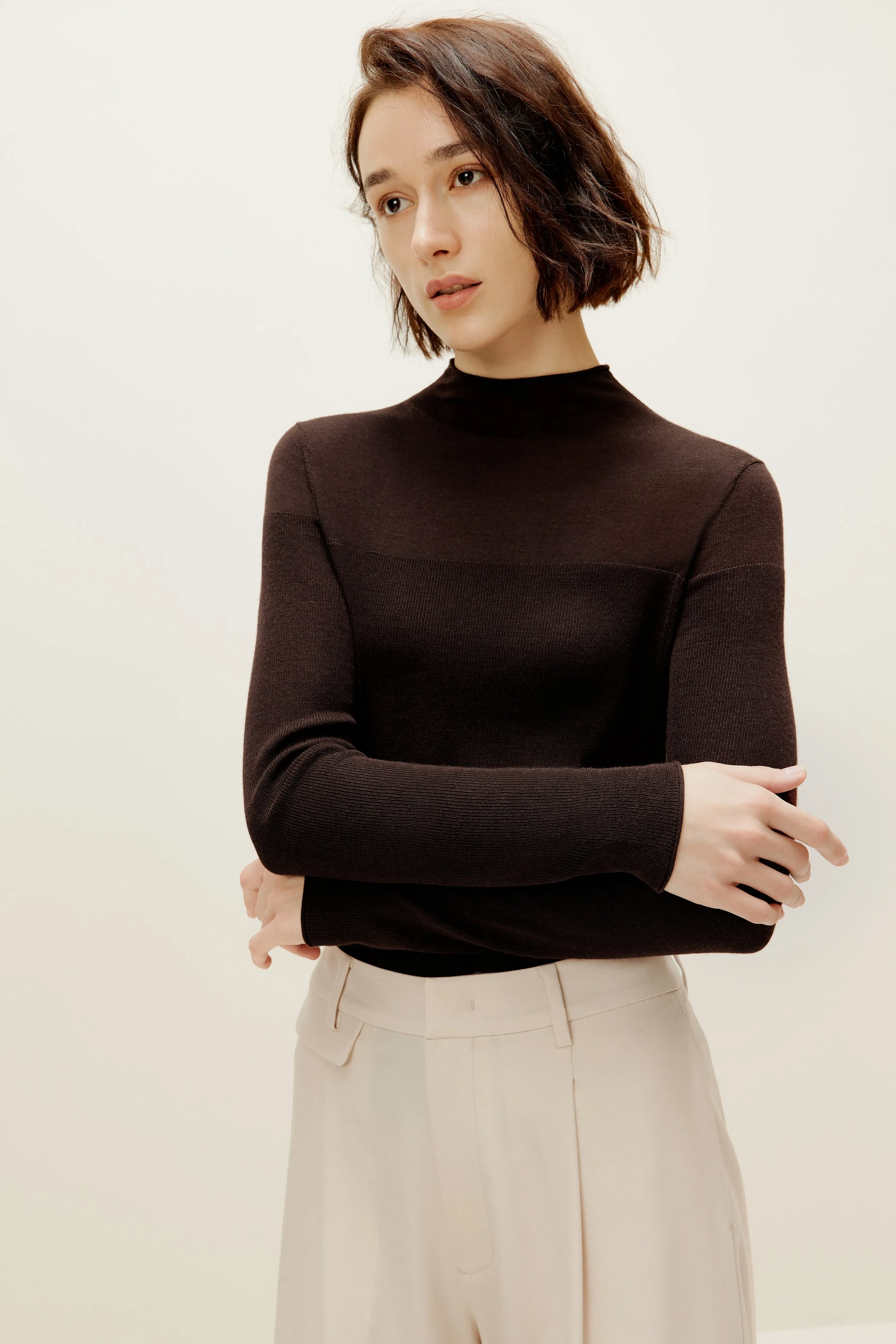 Silky Wool Mock Neck Sweater